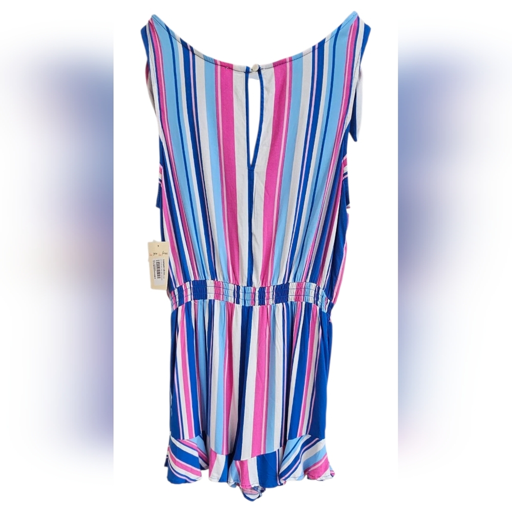 BeBop-NEW Striped Sleeveless Tie-up Romper Ruffled Hem Stretch Waste 100% Rayon - Picture 4 of 8